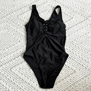 Black One Piece Bathing Suit with Lace Up Detail | Black One Piece | One Piece